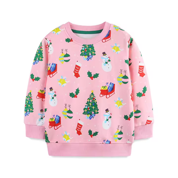Camiseta de manga larga para niños y niñas, Jersey rosa con estampado de la serie navideña, de 2 a 5 años - 1