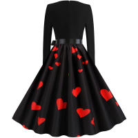 Women plaid print long sleeve vintage a line party dress v neck - details 103
