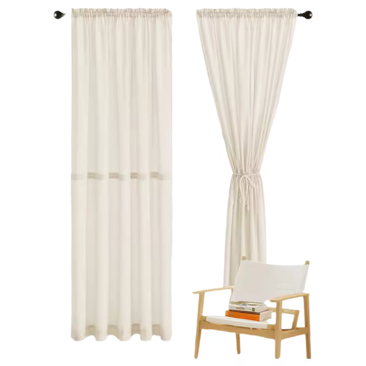 Cortina de lino con cordón, cortina de ventana de puerta trasera, cortina de puerta francesa para sala de estar y dormitorio - 1