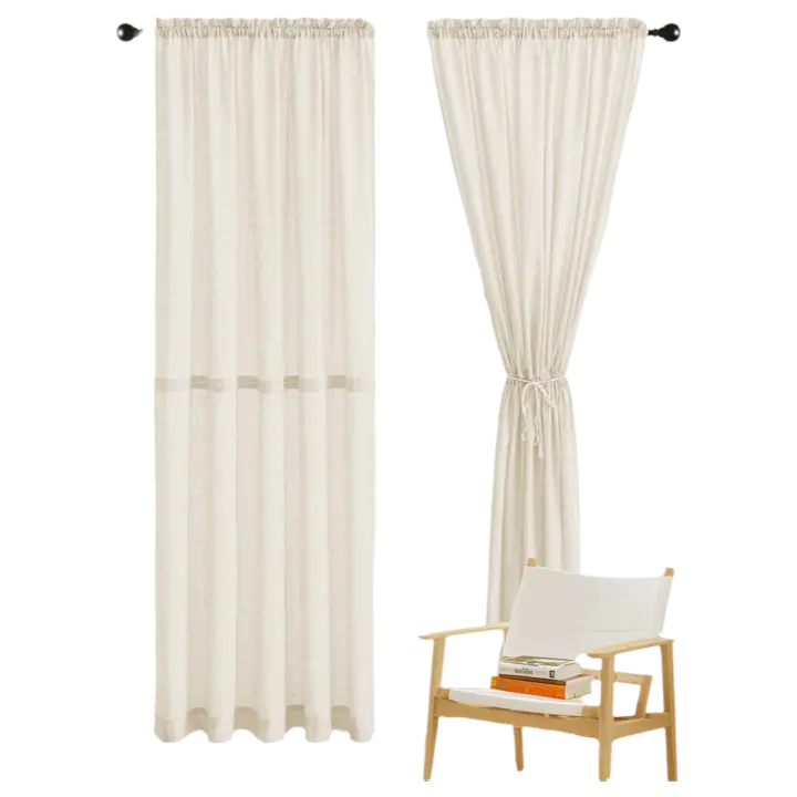 Cortina de lino con cordón, cortina de ventana de puerta trasera, cortina de puerta francesa para sala de estar y dormitorio - 1