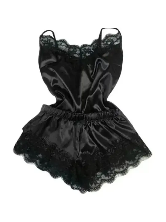 Tiendas Conjunto De Pijama De Seda De Encaje De Verano Para Mujer, Ropa De Dormir, Lencería Sexy, Conjunto De Top Y Pantalones Cortos, Pijamas Informales Cómodos - 1