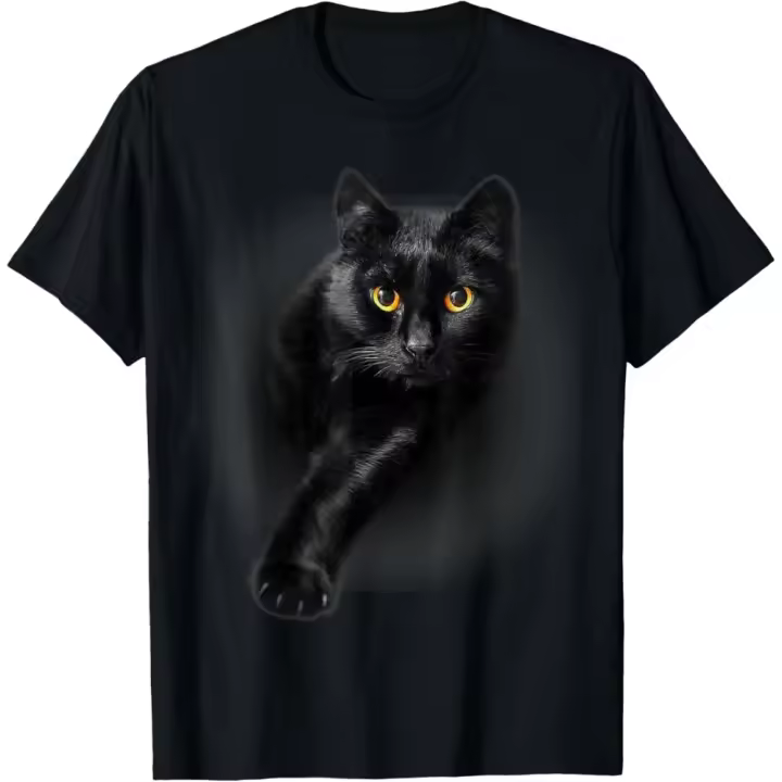 Gato Negro Ojos Amarillos Camiseta Gatos Camiseta Regalos Camiseta - 1