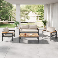 Conjunto de Jardín de Acacia Muebles de Exteriores de Acero Galvanizado Mesa de Comedor de 4 Piezas - details 7