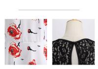 Lace patchwork floral print women summer 50s 60s elegant dress - details 34