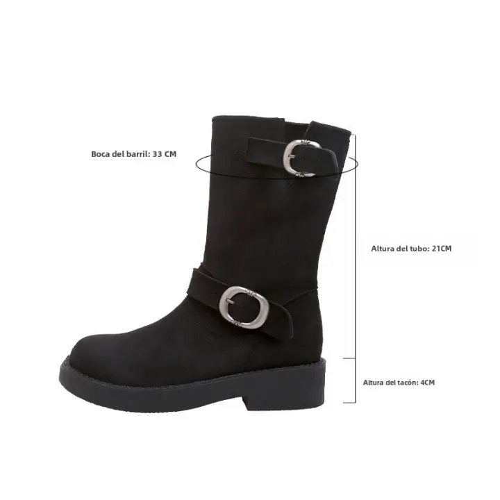 Botas occidentales con realce interior, botines cortos de punta redonda con tacón grueso retro, botas apilables - 1