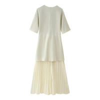 TRAFZA-vestido largo Vintage de manga corta con cremallera trasera para mujer, vestido plisado de punto con cuello redondo, decoración de empalme, primavera 2025 - details 9