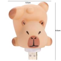 Bonita capibara, luz nocturna USB, lámpara con enchufe USB de dibujos animados de plástico, lámpara de ambiente pequeña USB práctica marrón, regalos para niños - details 4