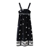 TRAFZA-vestido Midi elegante para mujer, ropa de calle con tirantes y cuello cuadrado, Espalda descubierta, estampado de encaje, moda de verano - details 1