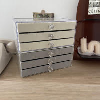 Organizador De Joyas Transparente Caja De Almacenamiento Con Cajones Multicapa Estilo De Mostrador a Prueba De Polvo Con Almacenamiento Para Anillos Collares Y Pendientes Material De Plástico Y Velours - details 9