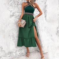 Vestido casual de verano sin mangas para mujer, sin espalda, bohemio, con abertura en la playa, negro - details 13