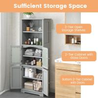 Armario Alto, Armario Independiente de Suelo con 4 Puertas, Gabinete con Estantes Ajustables, Mueble Organizador con 2 Puertas de Vidrio Templado para Baño, Cocina, Salón (Blanco) - details 10