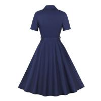 Vestido Corto de Verano Vintage Hepburn Moda Casual para Mujeres Estilo Retro Navy Blue - details 14