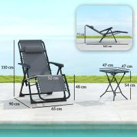 Set de 2 Tumbonas Jardín Exterior Plegables con Mesa Auxiliar Portavasos Tumbonas de Gravedad Cero con Respaldo Ajustable Reposabrazos Extraíble para Patio Piscina Terraza Exterior Beige - details 15