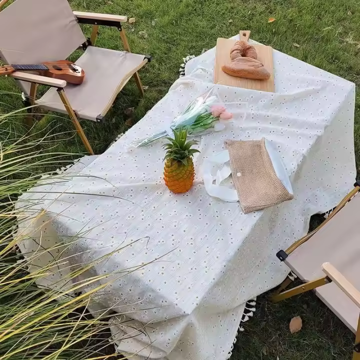 Té con pequeña cubierta de picnic al aire libre Margarita, mantel de lino de algodón para mesa de comedor, decoración del hogar - 1