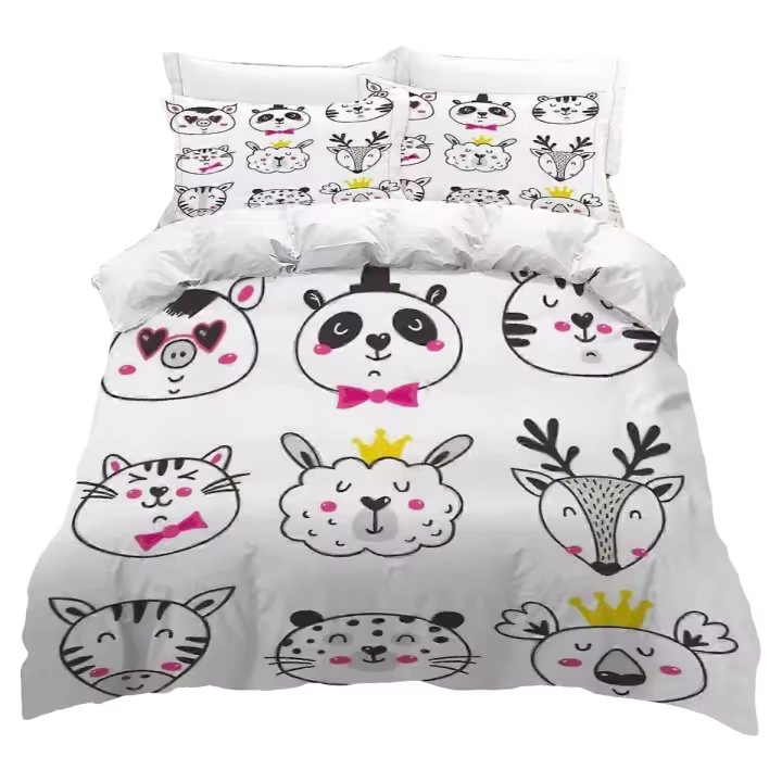 Conjunto de Ropa de Cama de Oso de Dibujos Animados para Niños Funda de Edredón Suave Multicolor con 2 Fundas de Almohada Ideal para Niño y Niña - 1