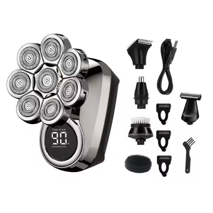 Afeitadora multieléctrica 6 en 1 para hombres, recortadora de pelo de nariz y Oreja, Barba, pantalla LED, 8 cuchillas - 1