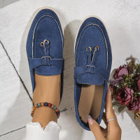 Nuevos mocasines planos de ante con punta redonda de talla grande para mujer, zapatos informales sin cordones - details 8