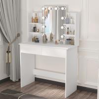Espejo y 10 Bombillas LED Luz Regulable, Mesa de Tocador con 2 Cajones Grandes y 4 Estantes, - details 0