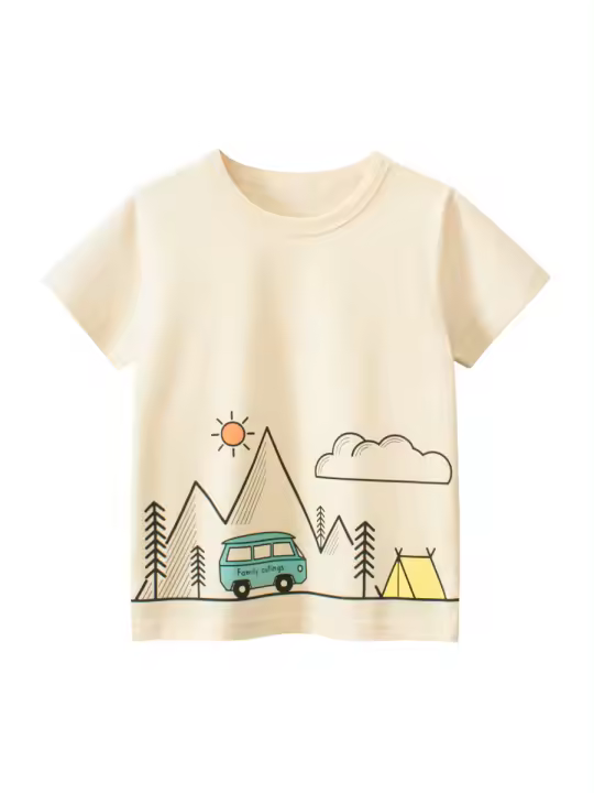 Camiseta de Algodón para Niños Mangas Cortas, Estampado de Dibujos Animados - 1