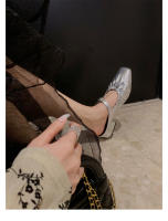 Medias zapatillas francesas sandalias de mujer zapatos Mary Jane de un pedal zapatos Muller de tacón grueso para mujer - details 47