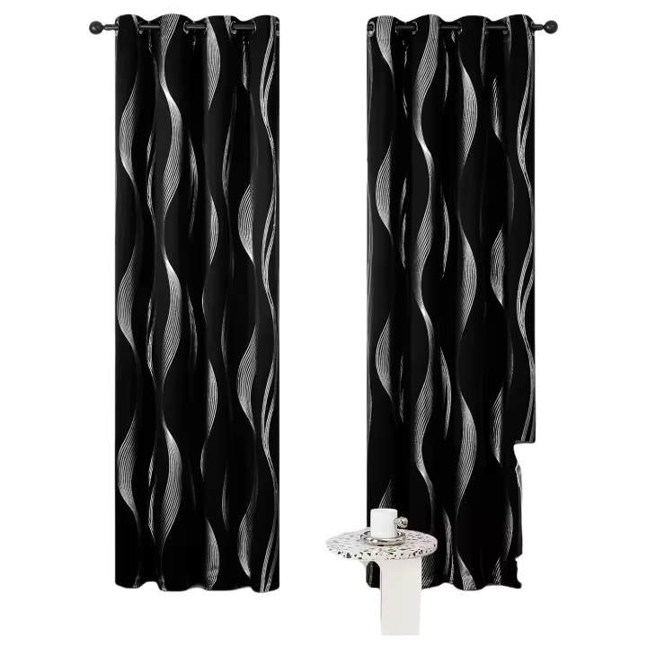 Juego de 2 cortinas para comedor, cocina, dormitorio, con ojales, 132 x 244 cm, diseño de línea negra de Halloween, cortina para puerta, - 1