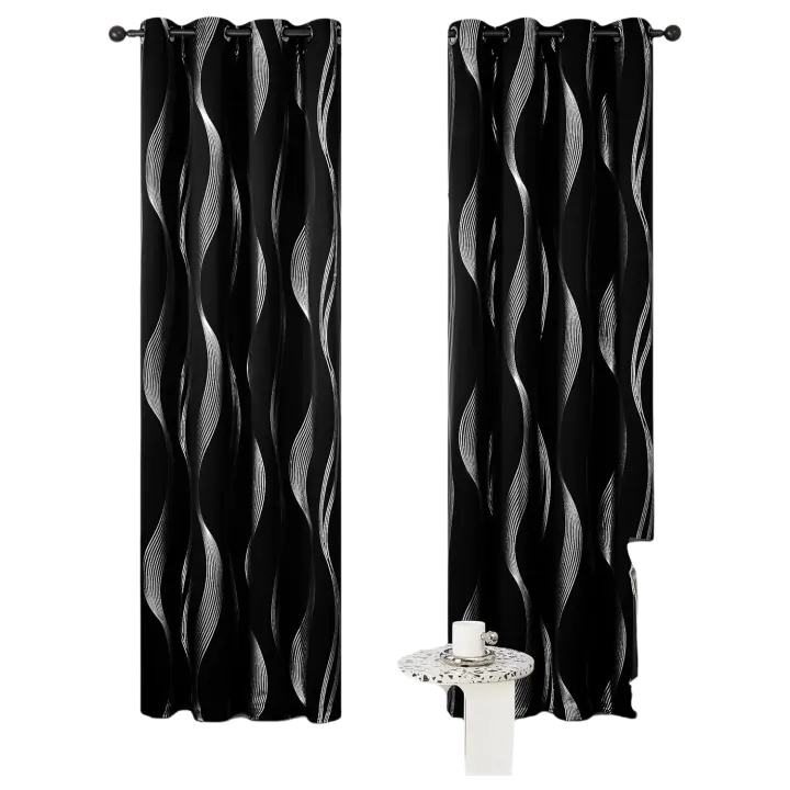 Juego de 2 cortinas para comedor, cocina, dormitorio, con ojales, 132 x 244 cm, diseño de línea negra de Halloween, cortina para puerta, - 1