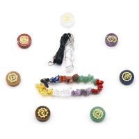 Kit de equilibrio de meditación con cristales curativos, pulsera de piedra de Chip y piedras redondas, símbolos de 7 Chakras, colgante de punto de cuarzo - details 2