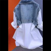 Chaqueta de moda sual para mujer, dos camisas vaqueras falsas a rayas - details 6