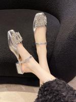 Nuevas Sandalias Platas para Mujer 2025 Punta Cuadrada de Diamantes de Imitación - details 8