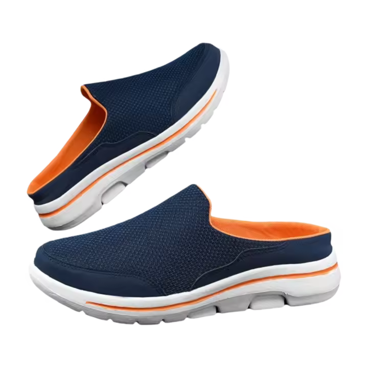 Zapatillas Casuales de Pantufla para Hombres Ligeras, Transpirables, Suela Comodizada con Cojines MD Azul Marino/ naranja Cómodas para Todas las Temporadas - 1