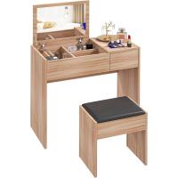 Mesa de Maquillaje con Espejo Abatible y Cajas de Almacenamiento Tocador de Maquillaje de Mesa con Taburete Blanco 80x40x79 cm y 40x30x40 cm - details 9