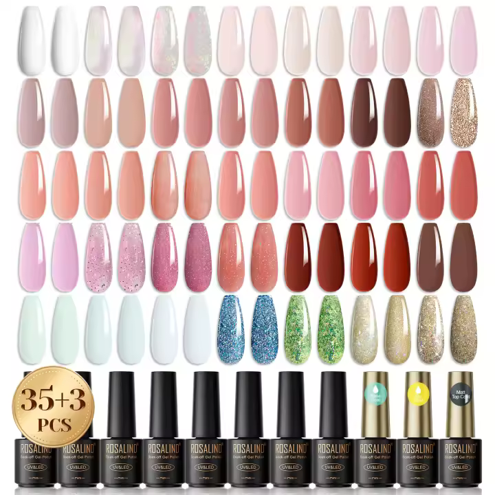 ROSALIND-Kit de esmalte de uñas semipermanente, esmalte de uñas de Gel de Color rosa y blanco con Base mate, capa superior, Gel de uñas para regalo de San Valentín - 1