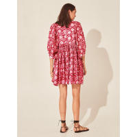Vestido corto de vacaciones de playa de rayón informal suelto con lazo floral para mujer de moda de verano - details 48