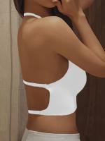 1 pieza de sujetador sin espalda en forma de U, mezcla de poliamida y elastano, color sólido, inalámbrico, sujetador push-up de gran soporte con relleno extraíble, tejido, con detalle sexy sin espalda para adultos. - details 0