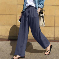 Pantalones casuales de color sólido de cintura alta de moda de pierna ancha para mujer, primavera y otoño - details 2