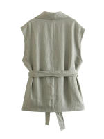 OUWU- Primavera Verano 2025 Ropa de Calle Traje de Mujer Moda Cuello Vuelto Cinturón Chaleco Sin Mangas + Pantalones Largos de Pierna Ancha de Cintura Alta - details 8