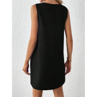 Ropa de mujer Verano Nueva moda Color sólido Vestido sin mangas con cuello en V - details 1