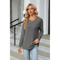 Camiseta de mujer con cuello redondo y botones lisos, ropa estética holgada para mujer, ventas baratas con mangas - details 4
