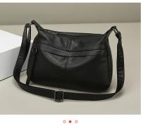 Bolso bandolera de piel auténtica para mujer, correa de hombro ajustable, diseño minimalista de gran capacidad, cierre de cremallera, capa de piel de vaca suave, blanco/negro, fabricado en Guangzhou, bolso de viaje versátil, accesorio elegante, costuras d - details 14