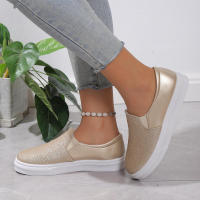 Mocasines de lentejuelas doradas brillantes, zapatillas de deporte de cuero Pu con plataforma sin cordones, zapatos planos informales antideslizantes para mujer, otoño, 2024 - details 1