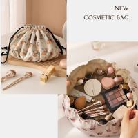 Bolsa de maquillaje con cordón de gran capacidad, bolsa de aseo de viaje impermeable con cordón, bolsa interior de clasificación con estampado de frutas - details 11