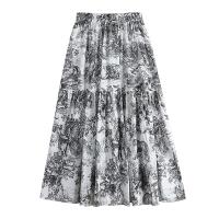 Estampado de tinta de algodón brillante para mujer, circunferencia de cintura vintage, longitud media, vestido de metal, primavera/verano - details 2