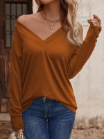 Camiseta holgada de manga larga con cuello en V para mujer, Tops blancos informales, jersey de oficina, otoño e invierno, nuevo - details 8