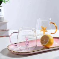 Taza transparente de café con zumo de desayuno en casa, rosa 3D con mango, taza de leche y té, copa de cristal - details 4