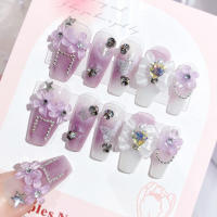Elegantes Uñas Falsas de Bailarina Larga Rhinestone Morado Decoración de Manicura de Arte de Uñas - details 4