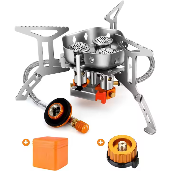 Hornillos Portátiles de Gas de Camping 6800W, Mini Estufa Plegable de Acero con Encendido Piezoeléctrico, Hornillos de Ultraligera y Duradera para Acampada Picnic Mochilero Senderismo - 1