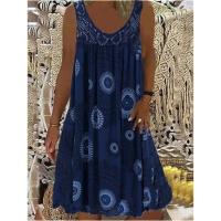 Vestido Midi De Encaje Elegante Con Estampado Vintage Para Mujer Verano Sin Mangas Cuello Redondo Casual Comodidad A-Line - details 6