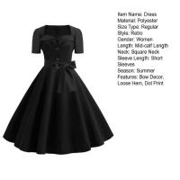 Mujeres Vintage verano 50s 60s Retro Pin Up Swing Rockabilly Vestidos elegante negro lunares vestido de fiesta de oficina - details 14