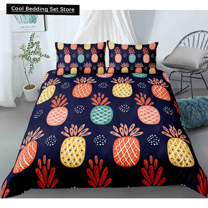 Juego de Ropa de Cama de Fruta Tropical 3D Cubierta de Duvet de Pinares Rey y Reina - 1