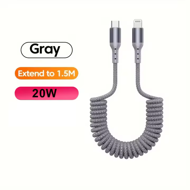 Cable de carga rápida PD 20W USB tipo C Spring Car para iPhone 14 13 12 Pro Max USB C Cable de datos para iPad USB C - 1